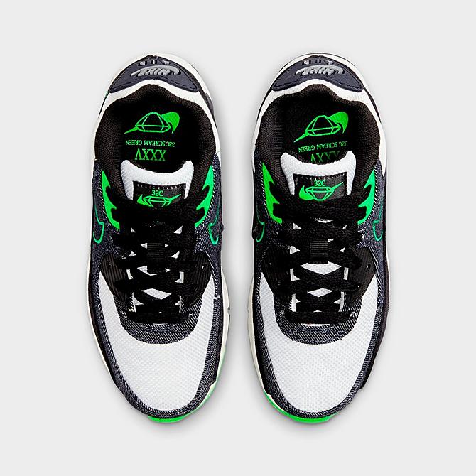 Back view of Little Kids' Nike Air Max 90 LTR SE Casual Shoes in Black/Obsidian/Scream Green/Summit White Click to zoom