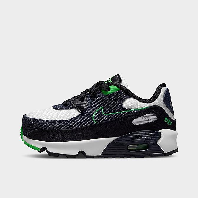 Right view of Kids' Toddler Nike Air Max 90 LTR SE Casual Shoes in Black/Scream Green/Summit White/Obsidian Click to zoom