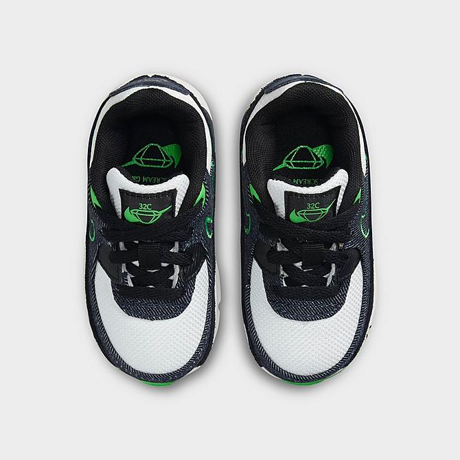 Back view of Kids' Toddler Nike Air Max 90 LTR SE Casual Shoes in Black/Scream Green/Summit White/Obsidian Click to zoom