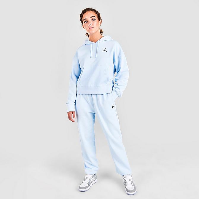 Front view of Women's Jordan Essentials Fleece Jogger Pants in Celestine Blue Click to zoom