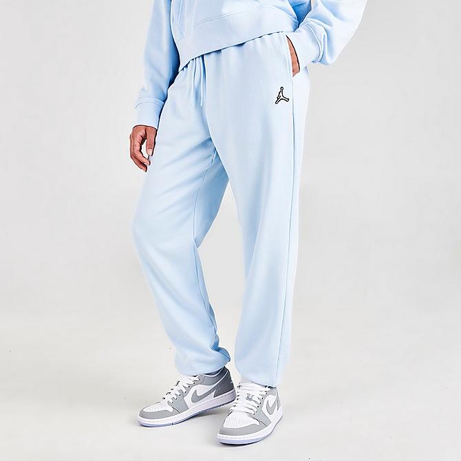 Front Three Quarter view of Women's Jordan Essentials Fleece Jogger Pants in Celestine Blue Click to zoom