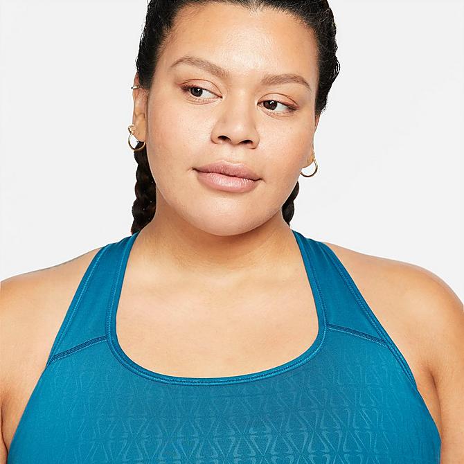 Back Right view of Women's Nike Dri-FIT Swoosh Medium-Support 1-Piece Pad Sports Bra (Plus Size) in Marina/Black Click to zoom