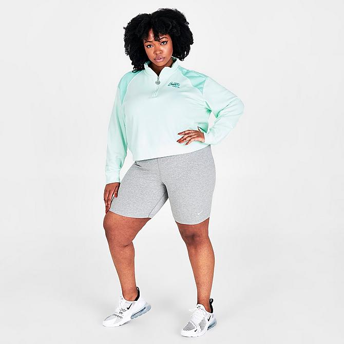 Front Three Quarter view of Women's Nike Sportswear Air Quarter-Zip Fleece Top (Plus Size) in Barely Green/Light Dew/Washed Teal Click to zoom