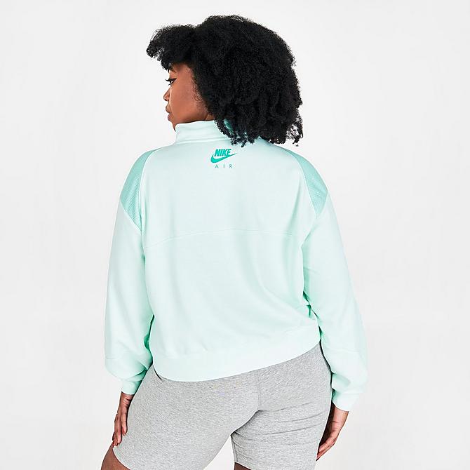 Back Right view of Women's Nike Sportswear Air Quarter-Zip Fleece Top (Plus Size) in Barely Green/Light Dew/Washed Teal Click to zoom