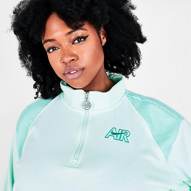 On Model 5 view of Women's Nike Sportswear Air Quarter-Zip Fleece Top (Plus Size) in Barely Green/Light Dew/Washed Teal Click to zoom