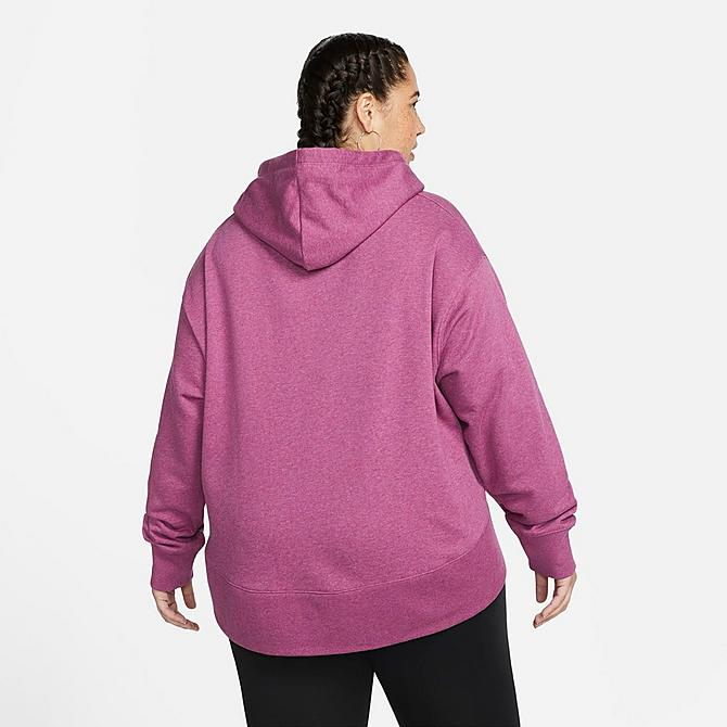 Back Left view of Women's Nike Sportswear Club French Terry Hoodie (Plus Size) in Sangria/Heather/White Click to zoom