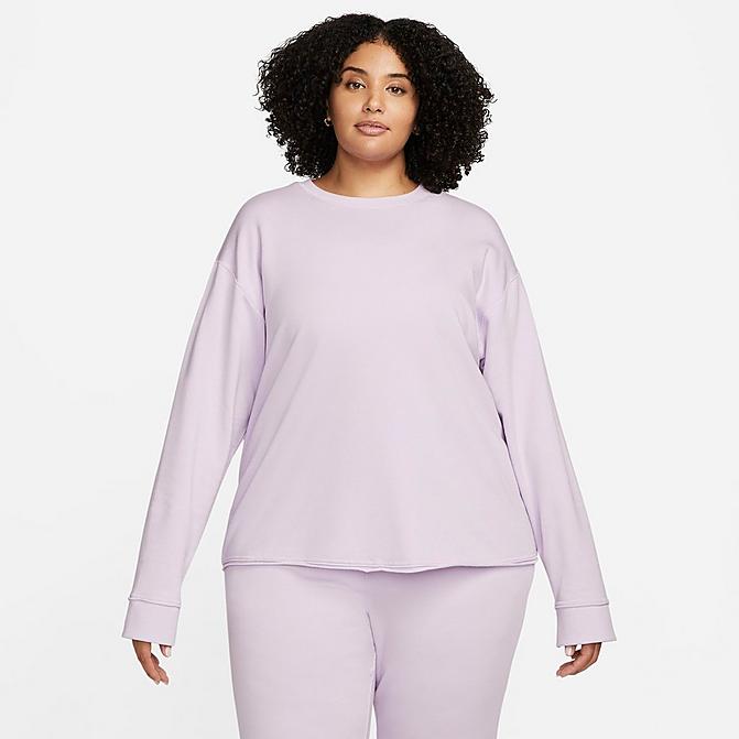 Front view of Women's Nike Yoga Luxe Fleece Crew Top (Plus Size) in Doll/Grey Fog Click to zoom