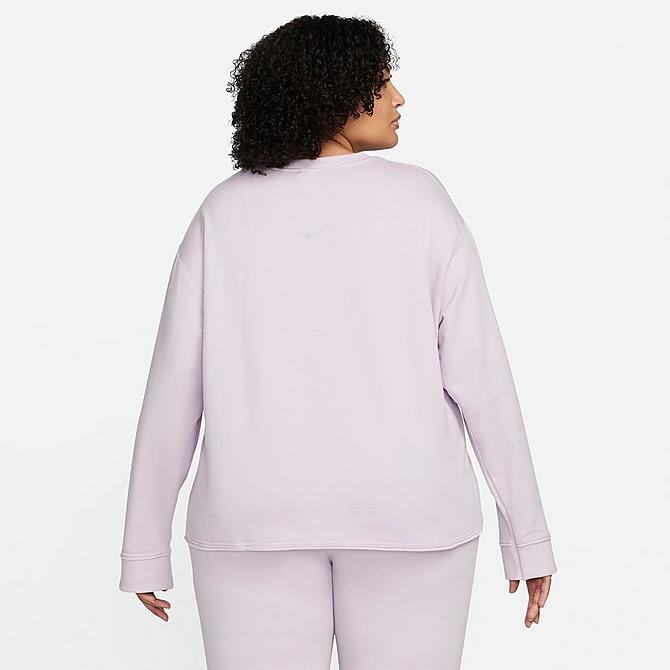 Back Left view of Women's Nike Yoga Luxe Fleece Crew Top (Plus Size) in Doll/Grey Fog Click to zoom
