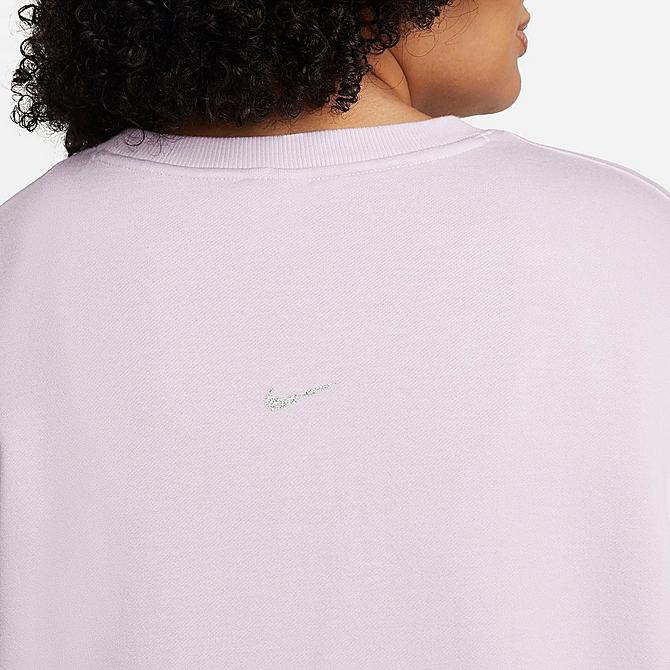 Back Right view of Women's Nike Yoga Luxe Fleece Crew Top (Plus Size) in Doll/Grey Fog Click to zoom