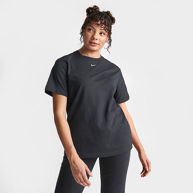 Front view of Women's Nike Sportswear Essential T-Shirt in Black/White Click to zoom
