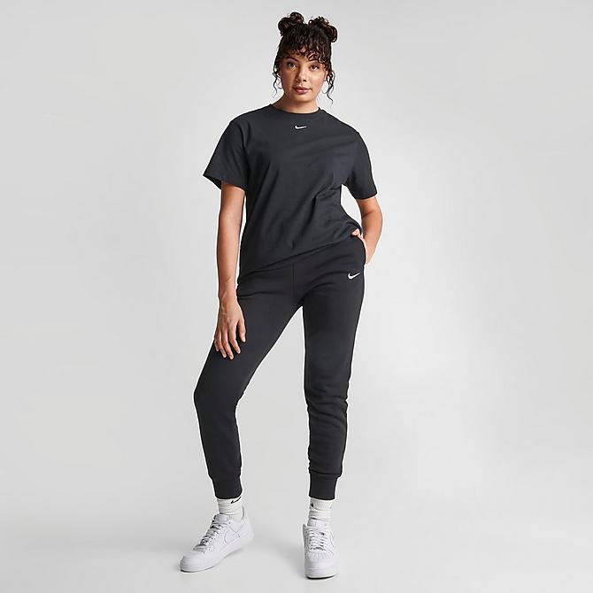 Front Three Quarter view of Women's Nike Sportswear Essential T-Shirt in Black/White Click to zoom