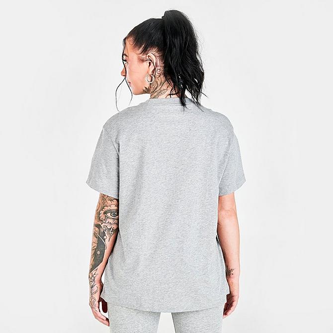 On Model 5 view of Women's Nike Sportswear Essential T-Shirt in Dark Grey Heather/White Click to zoom