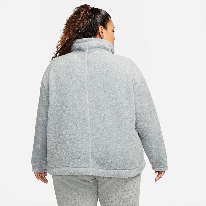 Back Left view of Women's Nike Therma-FIT Statement Cozy Pullover Top (Plus Size) in Particle Grey/Black Click to zoom