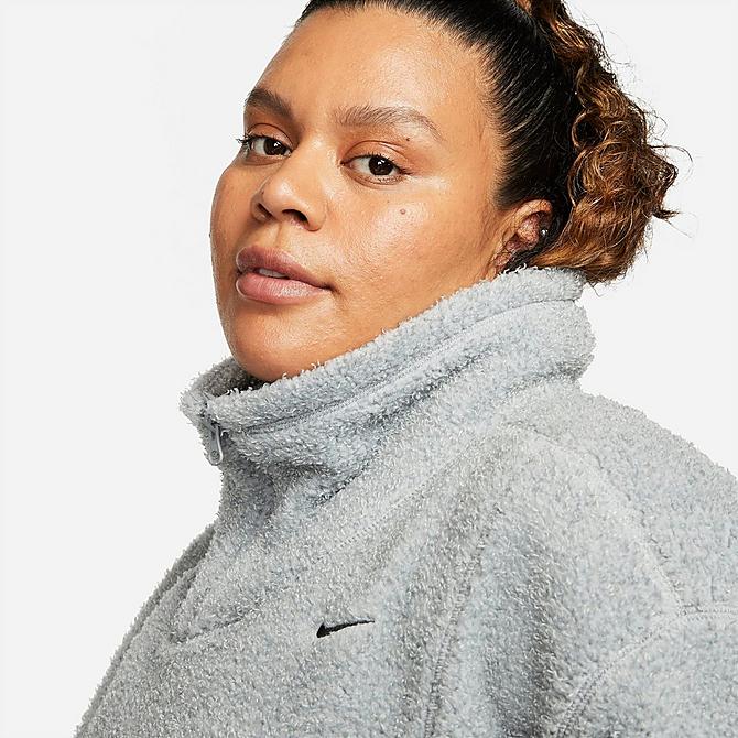 Back Right view of Women's Nike Therma-FIT Statement Cozy Pullover Top (Plus Size) in Particle Grey/Black Click to zoom