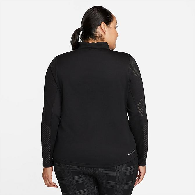 Back Left view of Women's Nike Pro Therma-FIT ADV Long-Sleeve Training Top (Plus Size) in Black/Metallic Silver Click to zoom