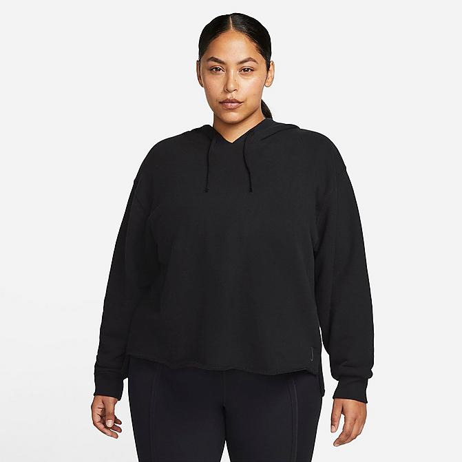 Front view of Women's Nike Yoga Cozy Cover-Up Top (Plus Size) in Black/Dark Smoke Grey Click to zoom