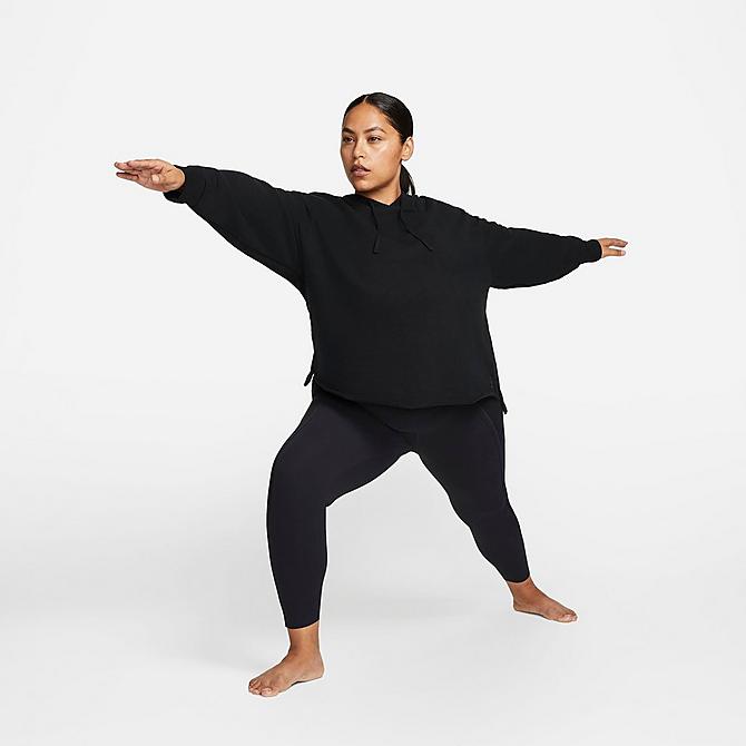 Front Three Quarter view of Women's Nike Yoga Cozy Cover-Up Top (Plus Size) in Black/Dark Smoke Grey Click to zoom