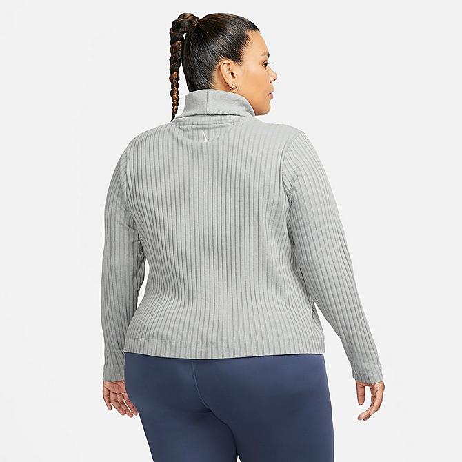 Back Left view of Women's Nike Yoga Luxe Fuzzy Ribbed Cover-Up Top (Plus Size) in Particle Grey/Htr/Platinum Tint Click to zoom