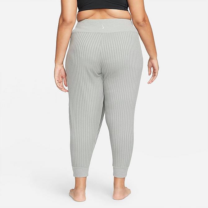Back Left view of Women's Nike Yoga Luxe Fuzzy Ribbed Jogger Pants (Plus Size) in Particle Grey/Htr/Platinum Tint Click to zoom