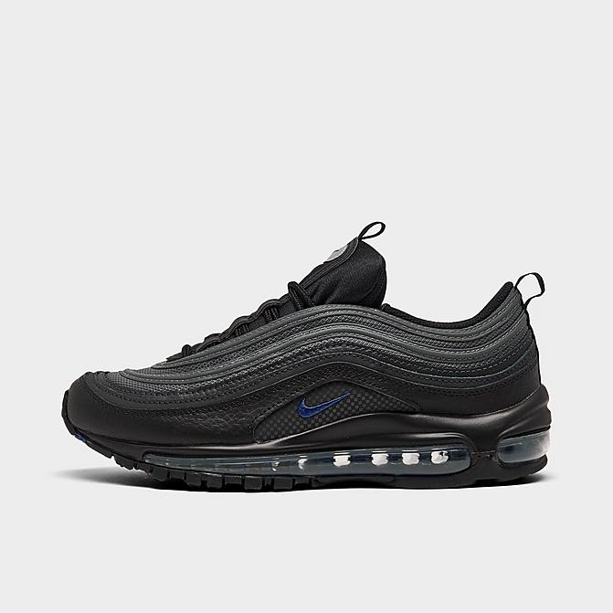 Right view of Big Kids' Nike Air Max 97 Casual Shoes in Black/Metallic Silver/Racer Blue Click to zoom
