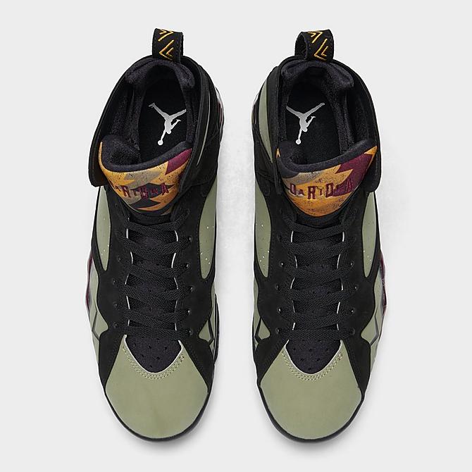 Back view of Air Jordan Retro 7 SE Basketball Shoes in Black/Cherrywood Red/Neutral Olive Click to zoom
