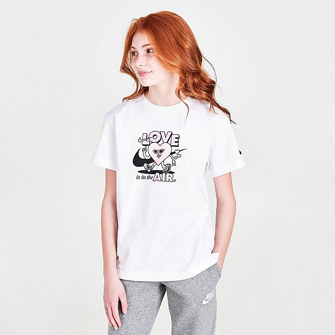 Front view of Girls' Nike Sportswear Love T-Shirt in White Click to zoom