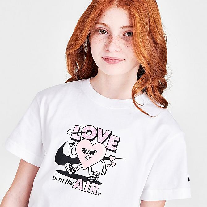 On Model 5 view of Girls' Nike Sportswear Love T-Shirt in White Click to zoom