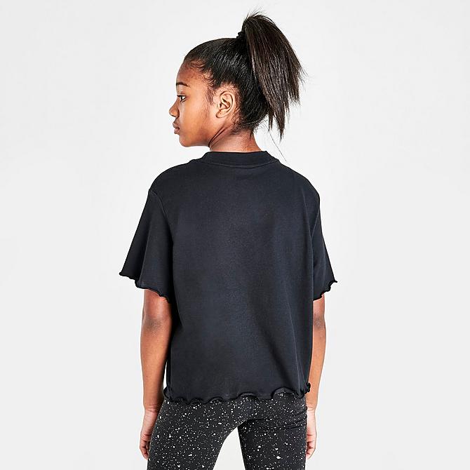 Back Right view of Girls' Nike Sportswear Sport Daisy Crop T-Shirt in Black Click to zoom