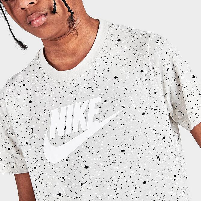 On Model 5 view of Kids' Nike Speckle Allover Print Futura T-Shirt in Light Bone Click to zoom