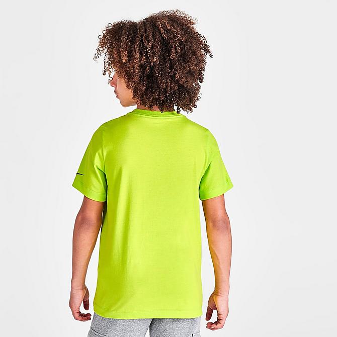 Back Right view of Boys' Nike HBR Swoosh Basketball T-Shirt in Volt/Dark Grey Click to zoom