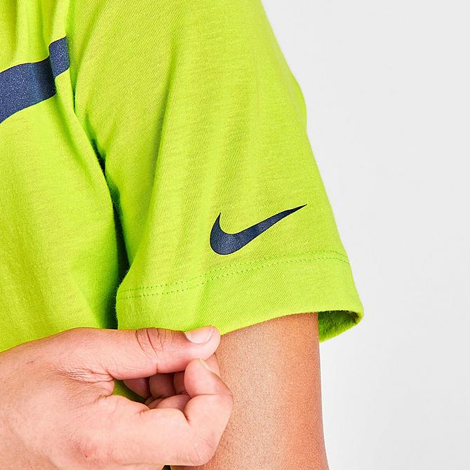 On Model 6 view of Boys' Nike HBR Swoosh Basketball T-Shirt in Volt/Dark Grey Click to zoom