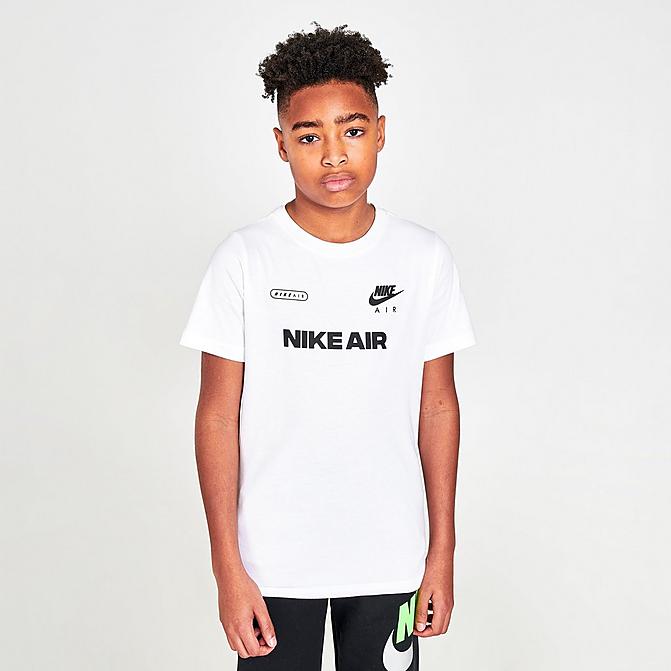 Front view of Boys' Nike Air T-Shirt in White/Black Click to zoom