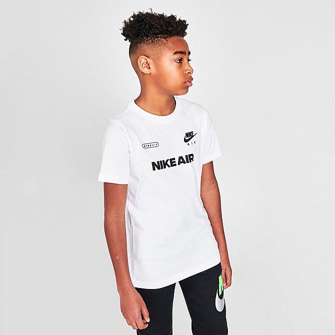 Back Left view of Boys' Nike Air T-Shirt in White/Black Click to zoom