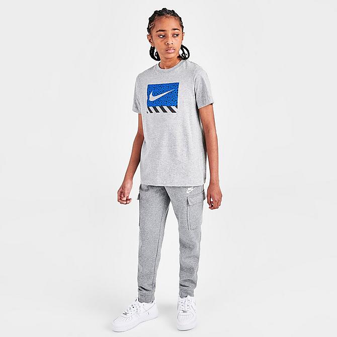 Front Three Quarter view of Kids' Nike Swoosh Speckle T-Shirt in Dark Grey Heather Click to zoom
