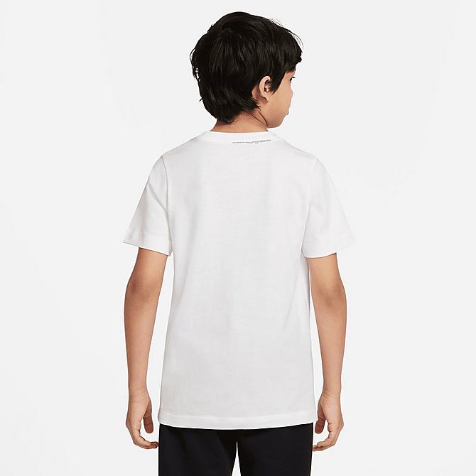 Back Left view of Girls' Nike Sportswear Repeat Futura T-Shirt in White Click to zoom