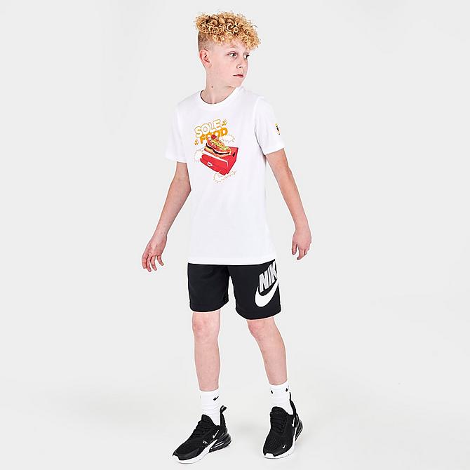 Front Three Quarter view of Boys' Nike Sportswear Sole Food T-Shirt in White Click to zoom