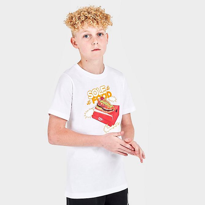 Back Left view of Boys' Nike Sportswear Sole Food T-Shirt in White Click to zoom