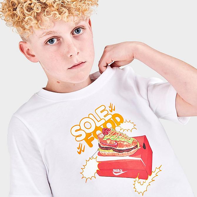 On Model 5 view of Boys' Nike Sportswear Sole Food T-Shirt in White Click to zoom
