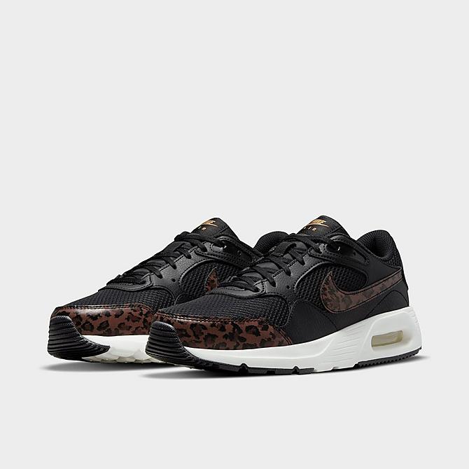 Three Quarter view of Women's Nike Air Max SC SE Casual Shoes in Black/Sail/Metallic Gold/Archaeo Brown Click to zoom