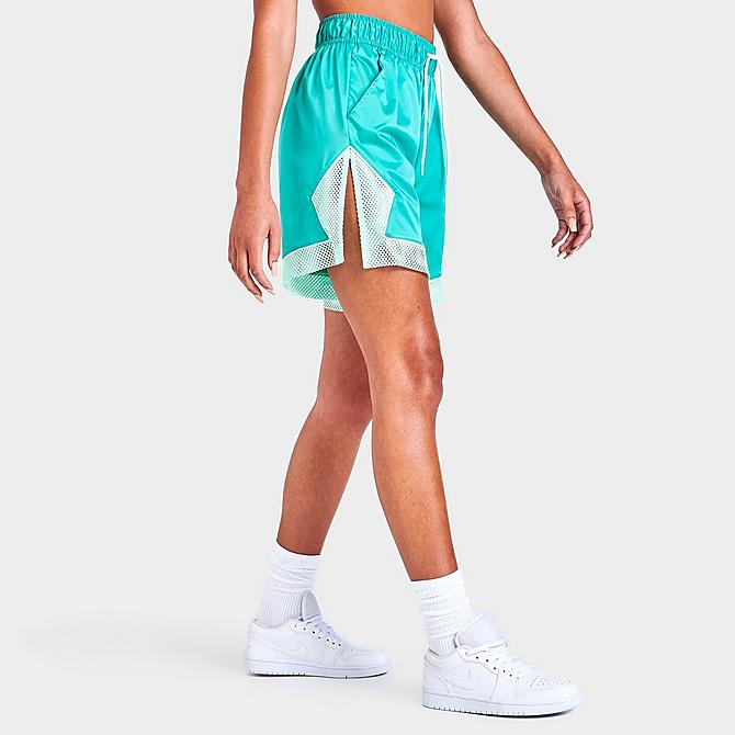 Back Left view of Women's Jordan Essentials Diamond Shorts in Washed Teal/Mint Foam/White Click to zoom
