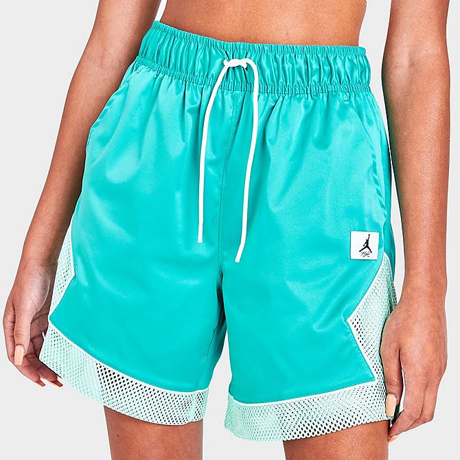 On Model 5 view of Women's Jordan Essentials Diamond Shorts in Washed Teal/Mint Foam/White Click to zoom