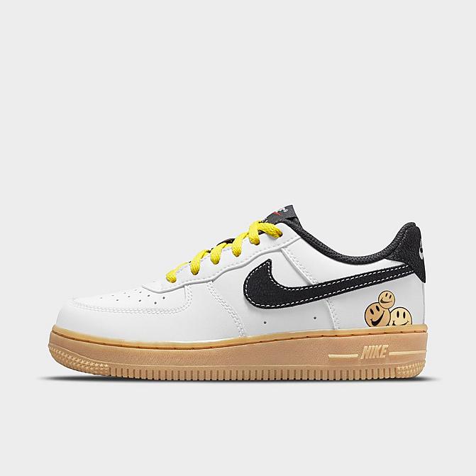 Right view of Little Kids' Nike Air Force 1 LV8 Swoosh Smiley Casual Shoes in White/Anthracite/Yellow Strike/Gum Light Brown/Team Orange/Metallic Gold Click to zoom