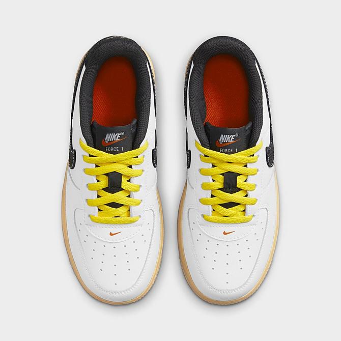 Back view of Little Kids' Nike Air Force 1 LV8 Swoosh Smiley Casual Shoes in White/Anthracite/Yellow Strike/Gum Light Brown/Team Orange/Metallic Gold Click to zoom