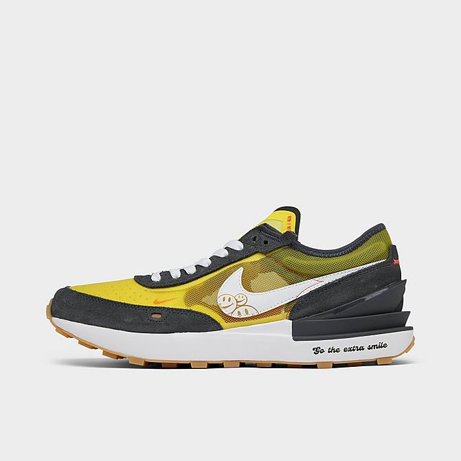 Right view of Big Kids' Nike Waffle One Swoosh Smiley Casual Shoes in Yellow Strike/White/Anthracite/Team Orange/Gum Light Brown/Metallic Gold Click to zoom