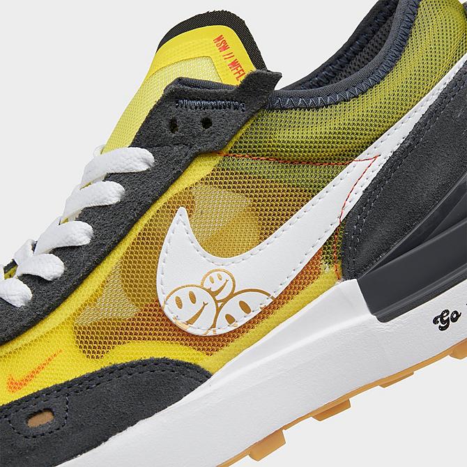 Front view of Big Kids' Nike Waffle One Swoosh Smiley Casual Shoes in Yellow Strike/White/Anthracite/Team Orange/Gum Light Brown/Metallic Gold Click to zoom