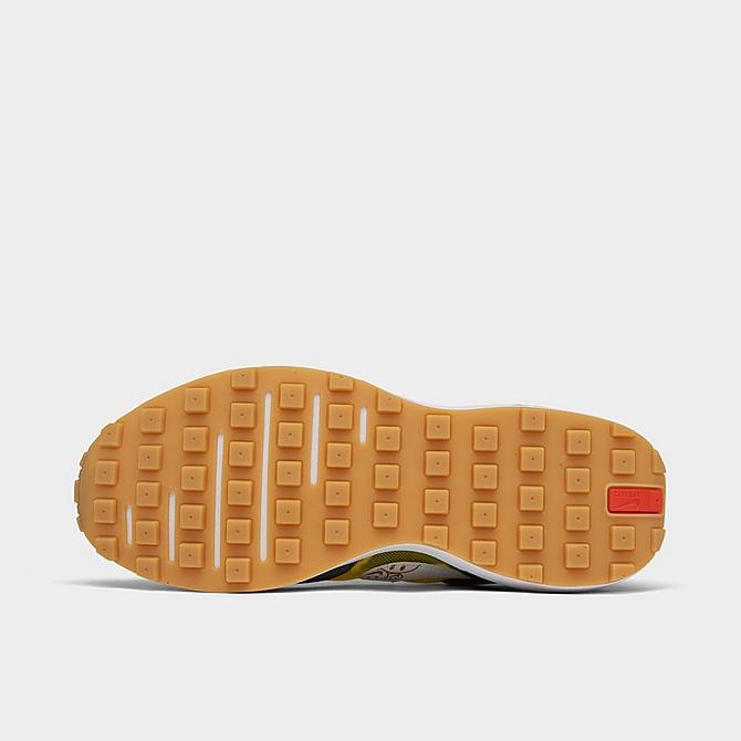 Bottom view of Big Kids' Nike Waffle One Swoosh Smiley Casual Shoes in Yellow Strike/White/Anthracite/Team Orange/Gum Light Brown/Metallic Gold Click to zoom