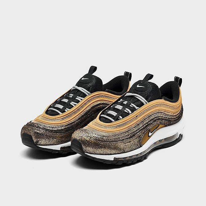 Three Quarter view of Women’s Nike Air Max 97 SE Metallic Casual Shoes in Twine/White/Metallic Gold/Off Noir Click to zoom