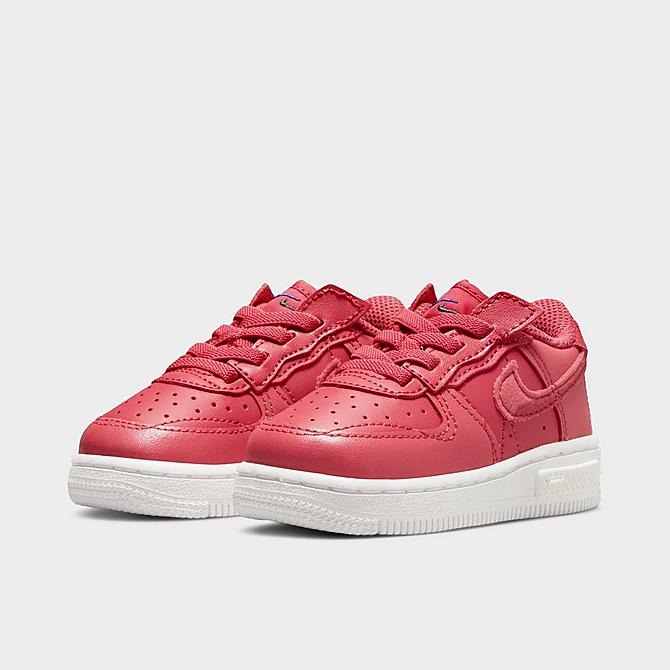 Three Quarter view of Kids' Toddler Nike Air Force 1 Fontanka Casual Shoes in Gypsy Rose/Summit White/Sail/Gypsy Rose Click to zoom