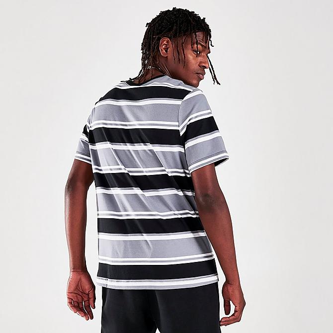 On Model 5 view of Men's Nike Sportswear Stripe T-Shirt in Cool Grey/White/Black Click to zoom