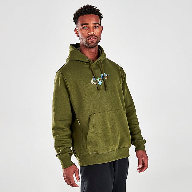 Back Left view of Men's Nike Sportswear Club Logo Twist Fleece Pullover Hoodie in Rough Green Click to zoom